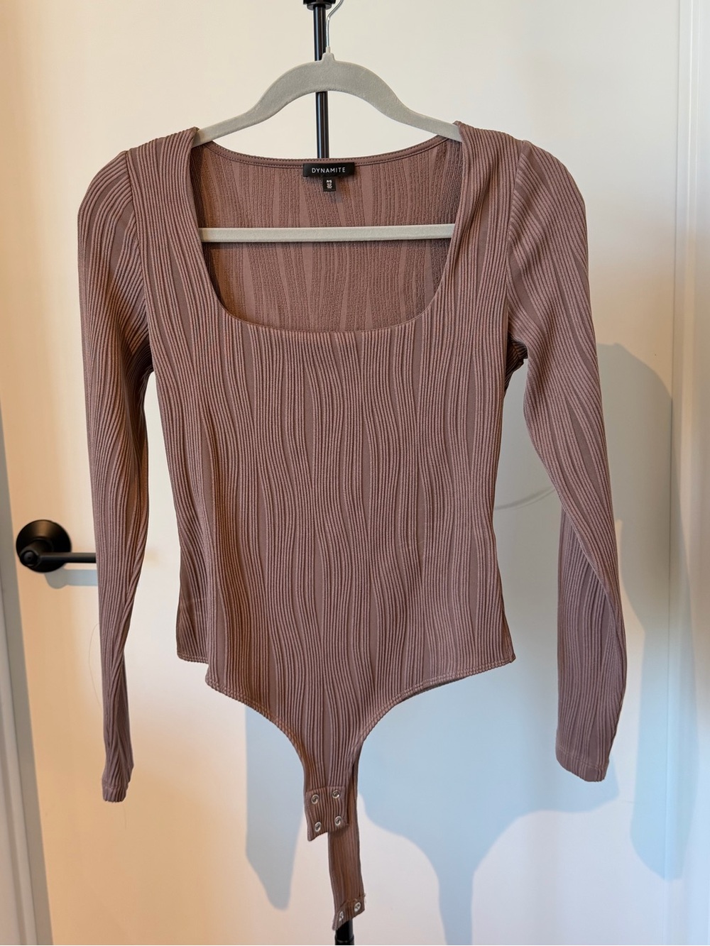 Brown Ribbed Long-Sleeve Bodysuit